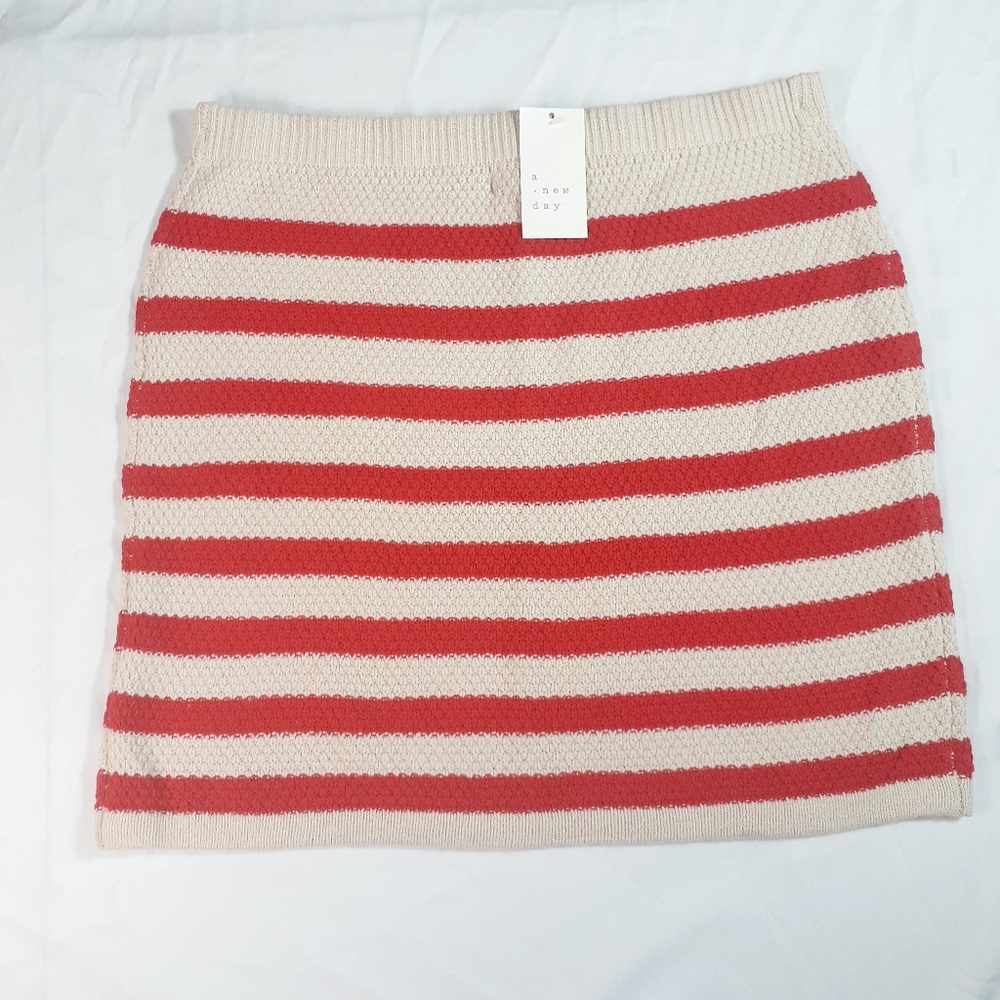 A New Day Striped Red and Cream Skirt